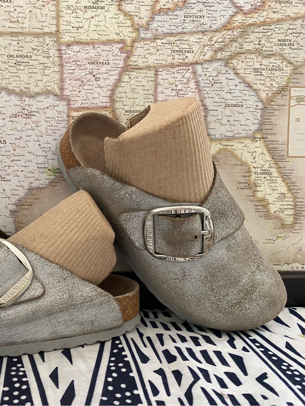 Pre-owned Birkenstock Boston Silver Metallic Suede Clog with Buckle 38/7 Narrow